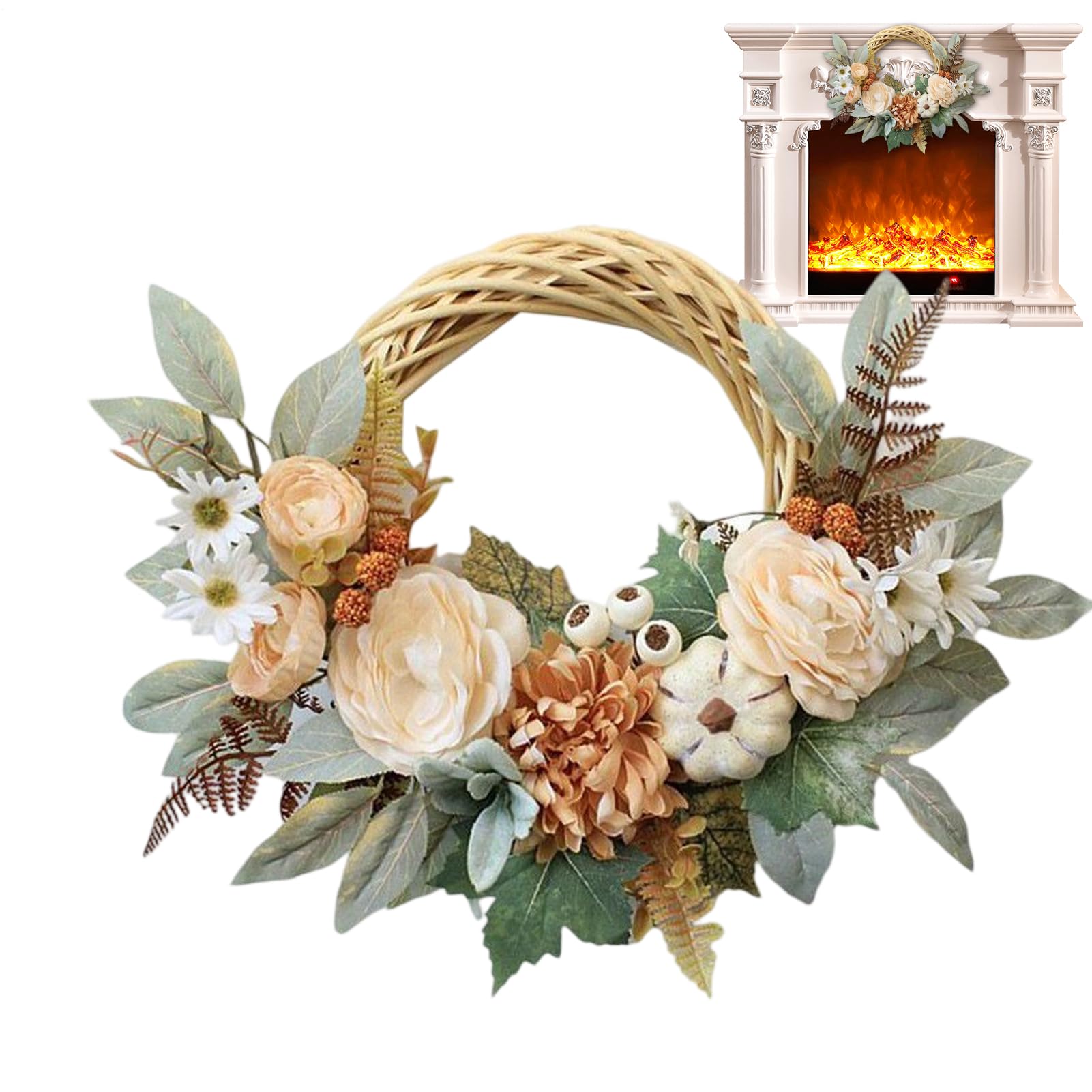 Citrouille et baies pour porte d'entrée 38 cm pour décor automne