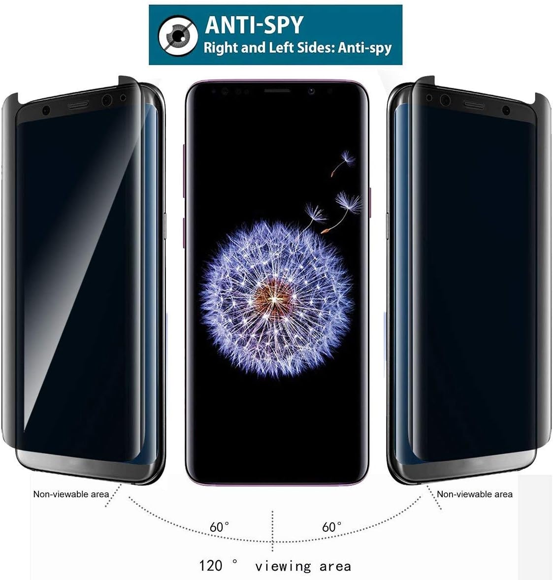 Galaxy S9 Plus Privacy Screen Protector, SUKER Premium 3D Curved [Case Friendly] Anti-Scratch 9H Hardness Anti-Spy Tempered Glass Screen Protector for Samsung Galaxy S9 Plus (2-Pack)
