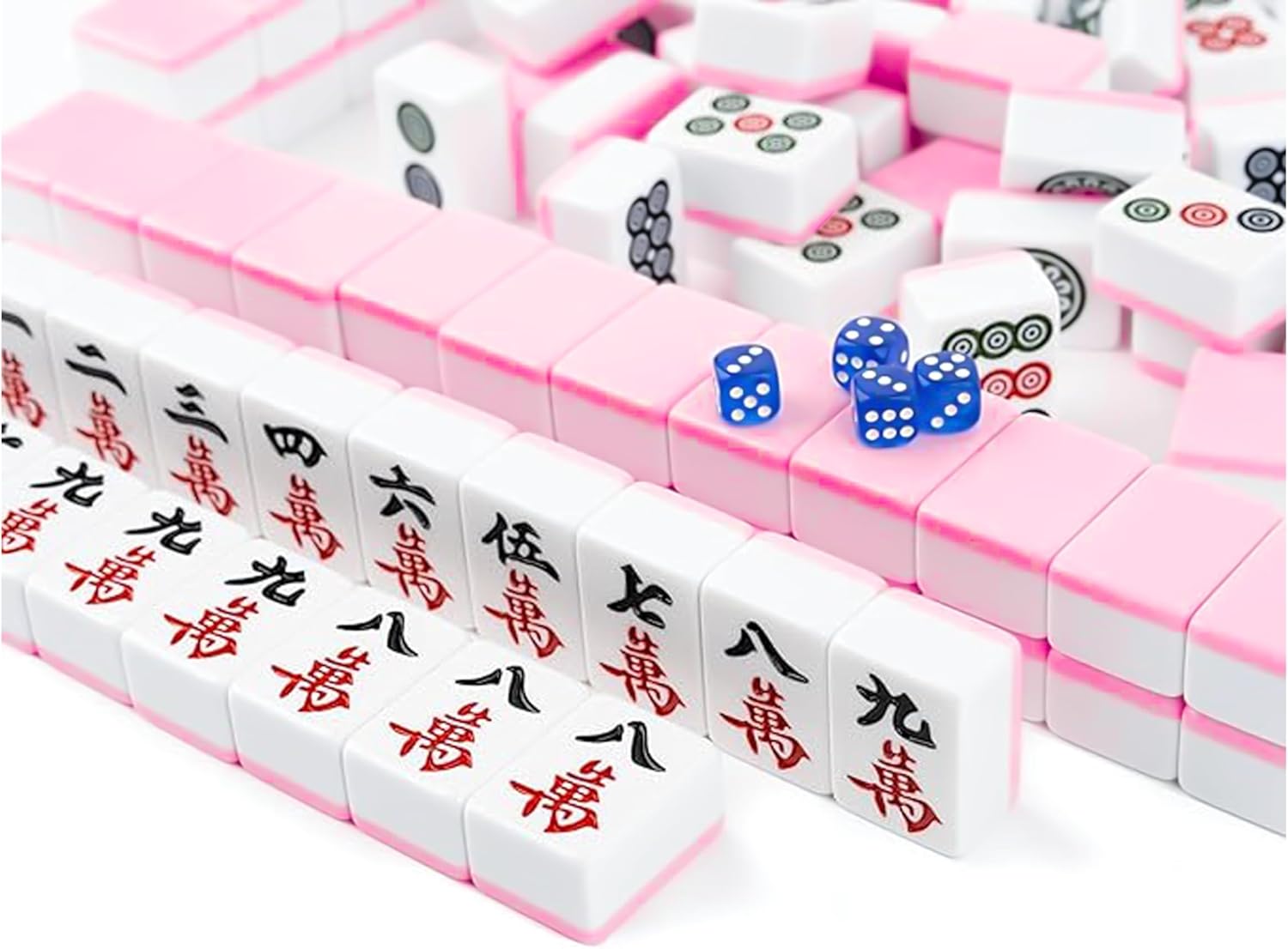 Chinese Mahjong Game Set - 144 Large Melamine Mahjong Tiles(1.57'', Pink) with Storage Bag, 4 Dices, 80 Poker Chips, Professional Mahjong Set for Chinese, Pink
