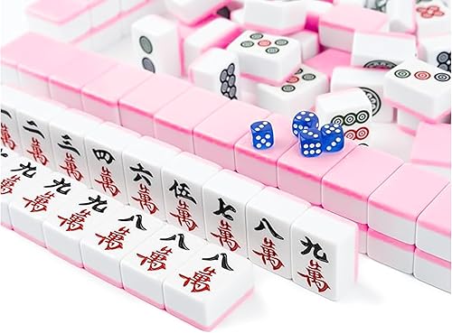 Miniatura 8 de AzulHome Juego de mahjong chino, 144 azulejos de melamina extra grandes numerados de 1.73 pulgadas con 4 dados, 80 fichas de póquer y una bolsa de
