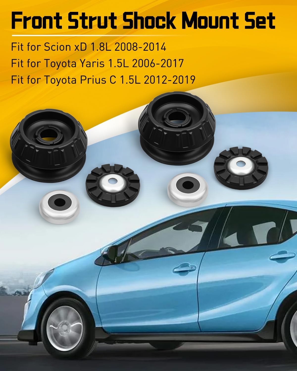 Front Strut Shock Mount Set with Bearing Fit For Scion xD 1.8L 2008-2014, Fit For Toyota Yaris 1.5L 2006-2017, Fit For Toyota Prius C 1.5L 2012-2019 Replace 48609-52100 48609 52100 4860952100, 2Pcs
