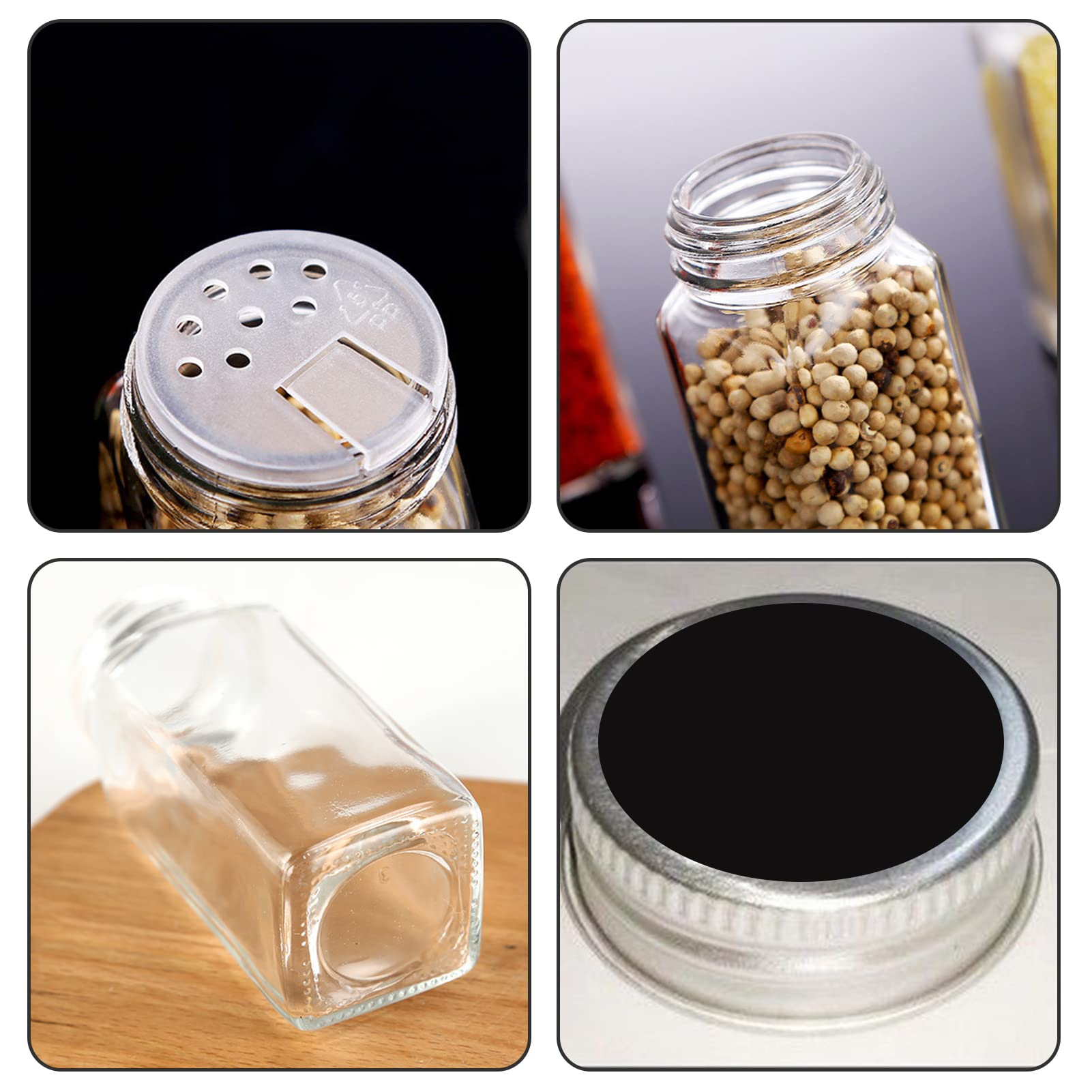Gewürzgläser aus Glas, kleine Gewürzgläser aus Glas, mit Deckel aus Metall, Reinigungsbürste, selbstklebend, Trichter, 10,5 x 3,6 x 3,6 cm (24 Stück)