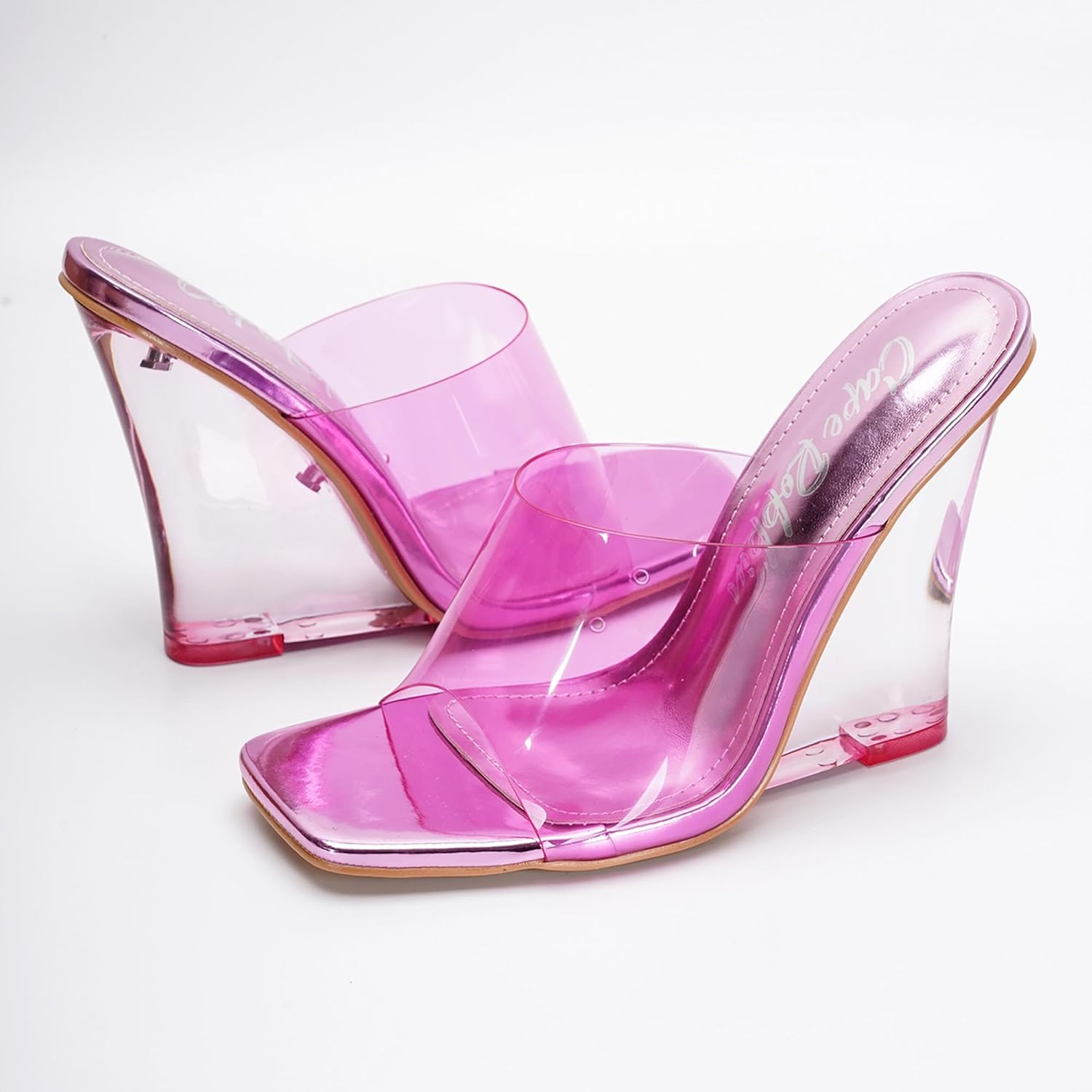 Slip On Clear Wedge Heels for Women - Square Toe Comfortable Lightweight Dressy Shoes, Summer Casual Outfits (MALA) - Image 7