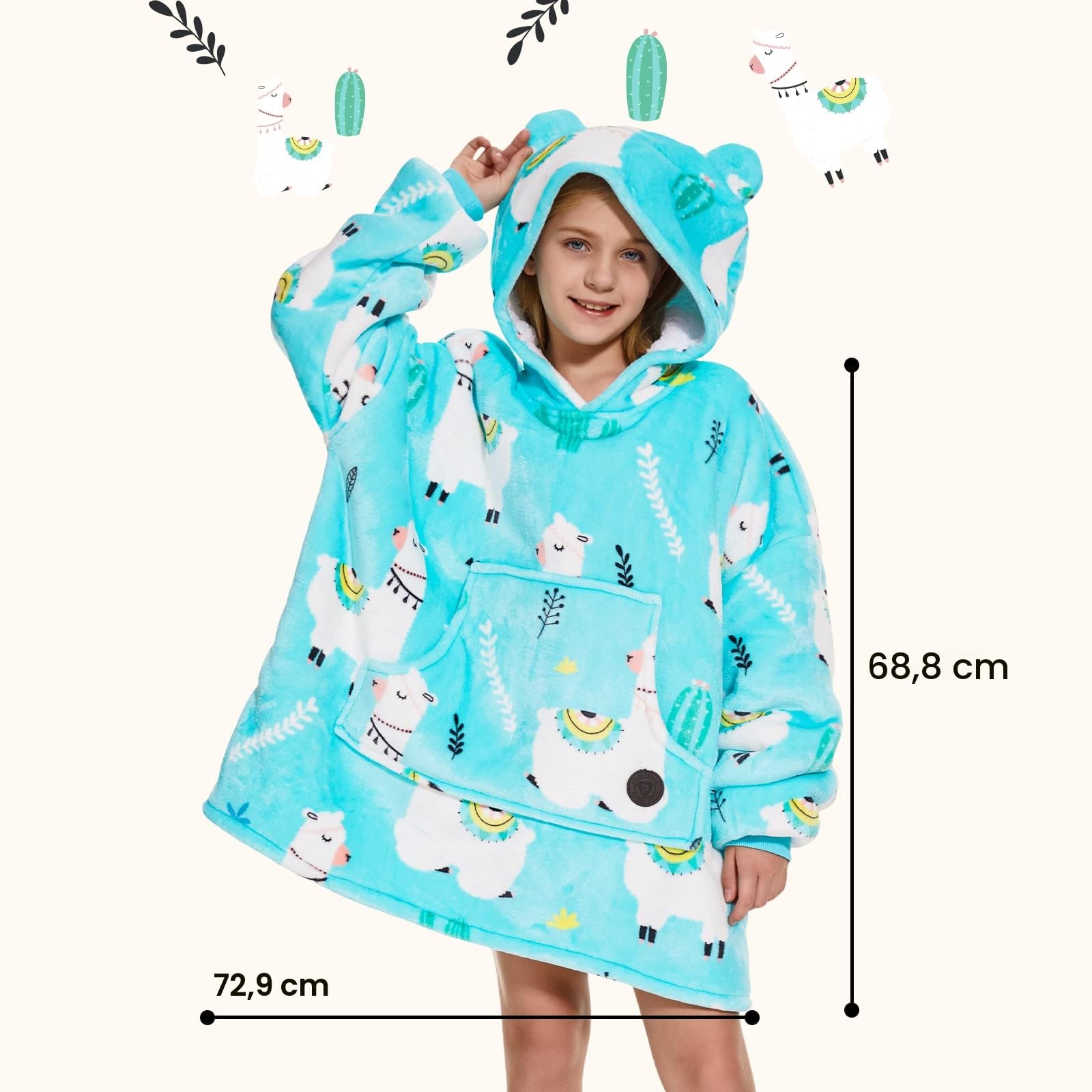 THREE POODLE Decken Hoodie Damen, Oversize Hoodie Decken Pullover Kuschelpullover für Damen Herren Kinder, Warm und Weiches Futter, Übergroßer Hoodie Sherpa-Decke, Verschiedene Muster Verfügbar