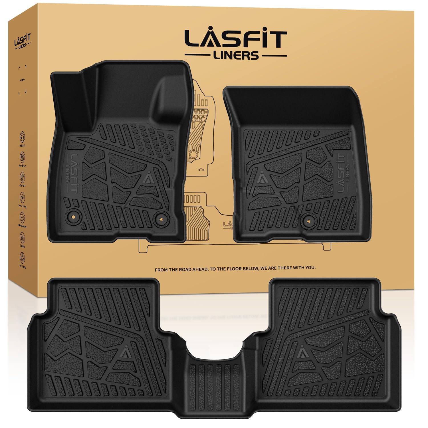 LASFIT Floor Mats for Ford Maverick 2022-2025 2026 (for Gasoline Models Only) All Weather Car Floor Pretoctor TPE Truck Liners for Ford Maverick Gas, 1st & 2nd Row Black
