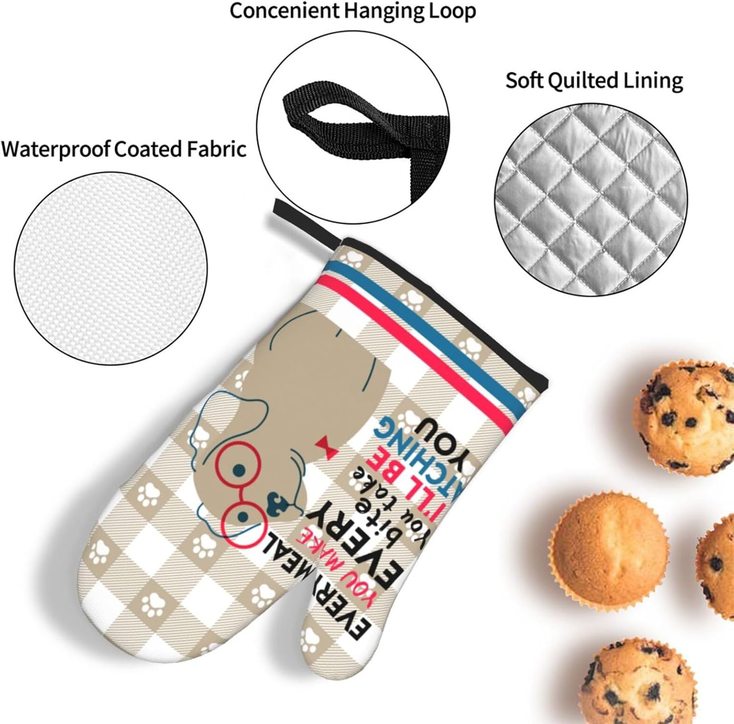 Funny Dog Oven Mitts and Pot Holders Sets of 3 Heat Resistant Hot Pads Cute Oven Gloves for Cooking Grilling Baking Kitchen Decor, Kitchen Gifts for Cooks Baker Cooking Lover Women - Image 5