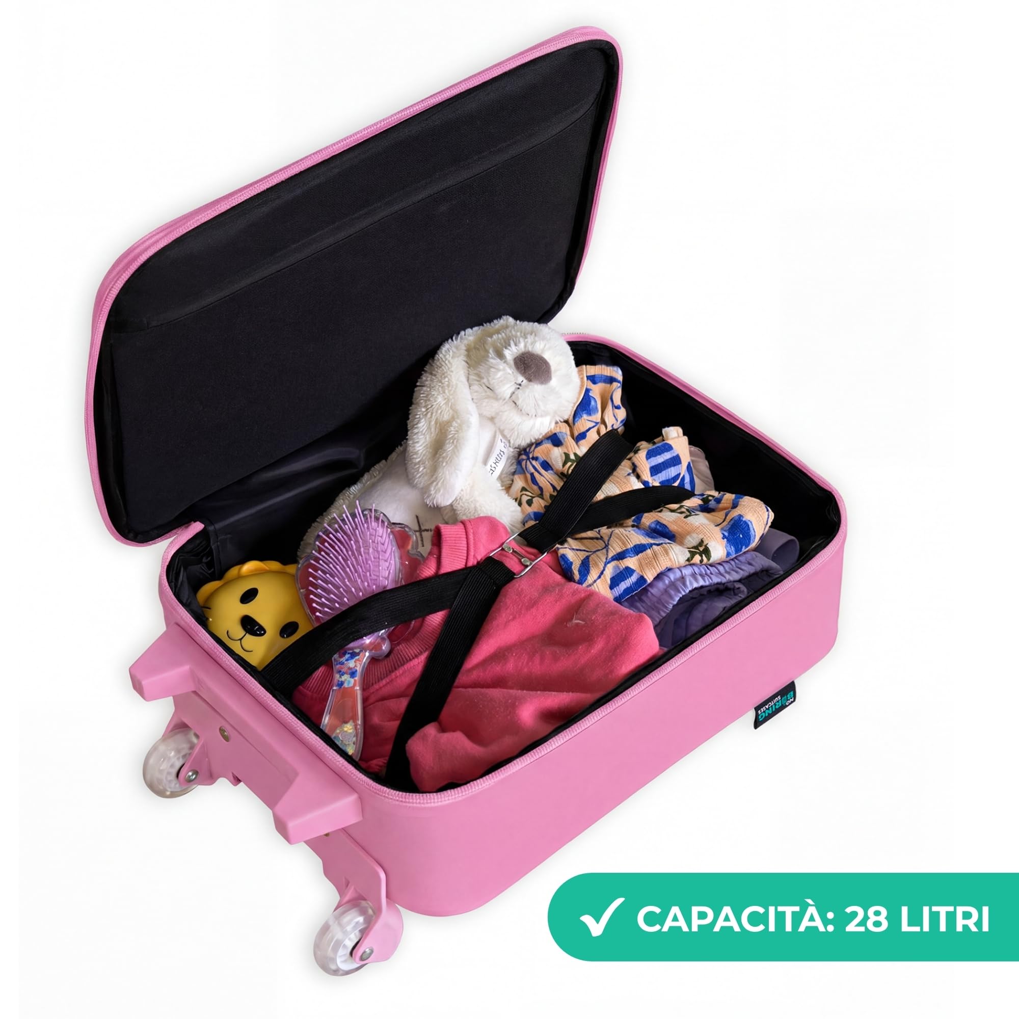 NoBoringSuitcases© Valigia Rosa Per Bambini Personalizzato Con Un Nome | 48x31x19 cm - Bagaglio Ultraleggero Trolley A Mano Rigidi LED Ruote Valigie Bimbi - Ragazze - Fata dei fiori - Mondo