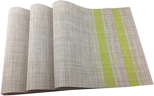 Miniatura 5 de Gugrida Juego de 6 manteles individuales de vinilo tejido cruzado verde de lujo para mesa de comedor, cocina, manteles individuales