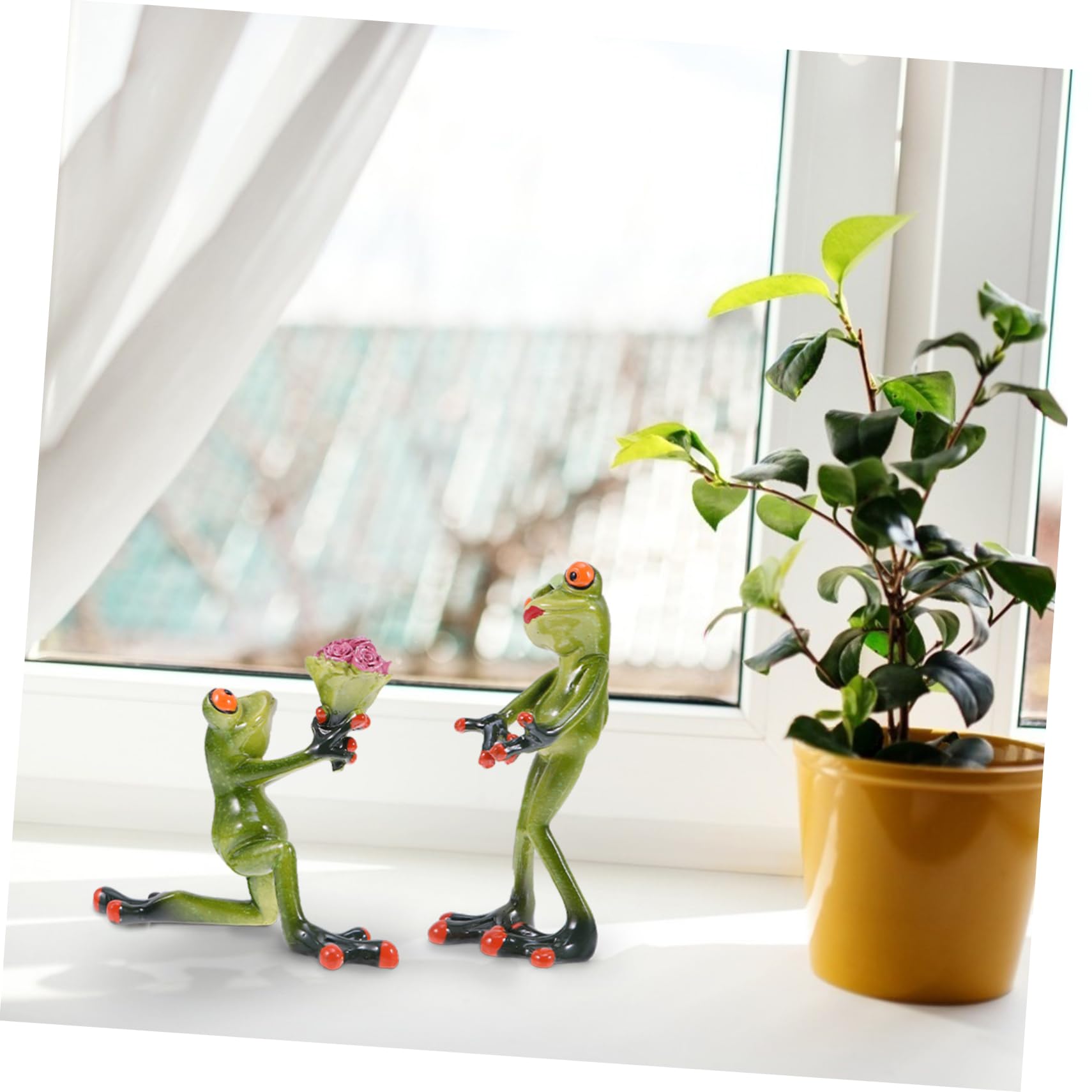 Veemoon Statuetta Rana Coppia in Resina Verde 2 Pezzi per Giardino