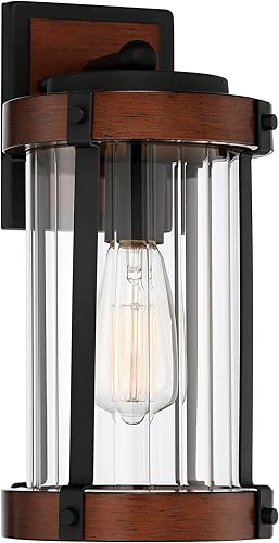 Miniatura 2 de John Timberland Stan Country Cottage - Lámpara de pared rústica para exteriores, aluminio negro, acabado de madera oscura, 13 34 pulgadas, vidrio