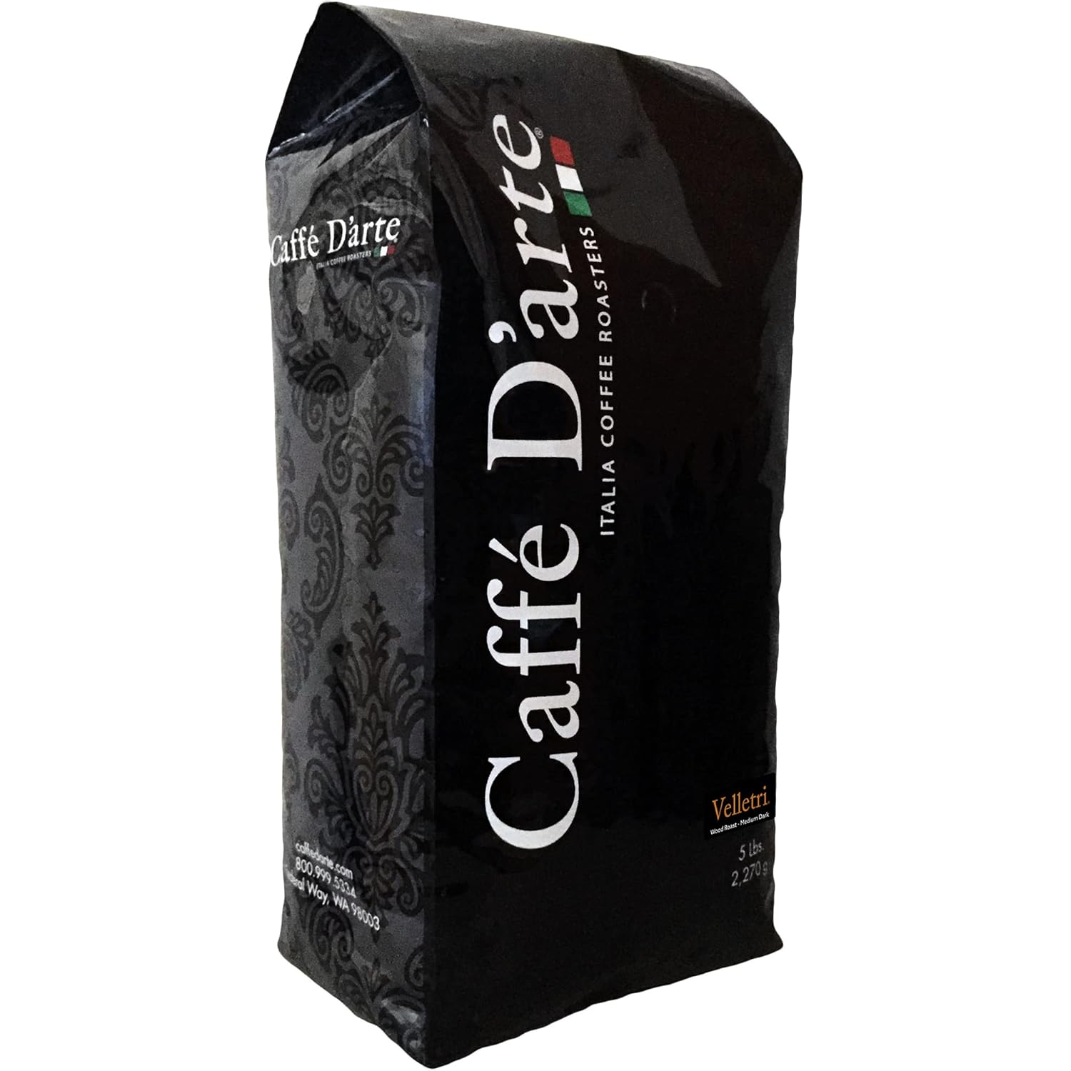 Caffe D’arte Velletri Wood Roast Reserve Whole Bean Coffee – Medium-Dark Roast, Roasted in Seattle, Ideal for Drip Brewing, 5 lb