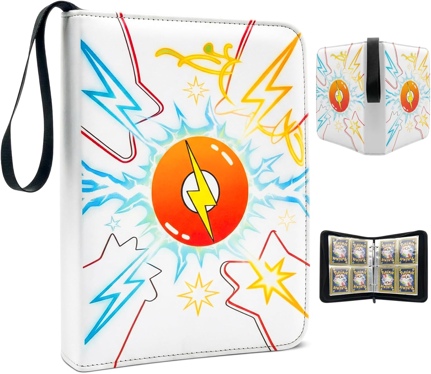 Trading Card Binder 4-Pockets, Card Binder 400 Pockets Card Book Holder with 50 Removable Double-Sided Sleeves, 3-Ring Zipper Collectible Cards Binder for TCG, Sports Cards & Photocards