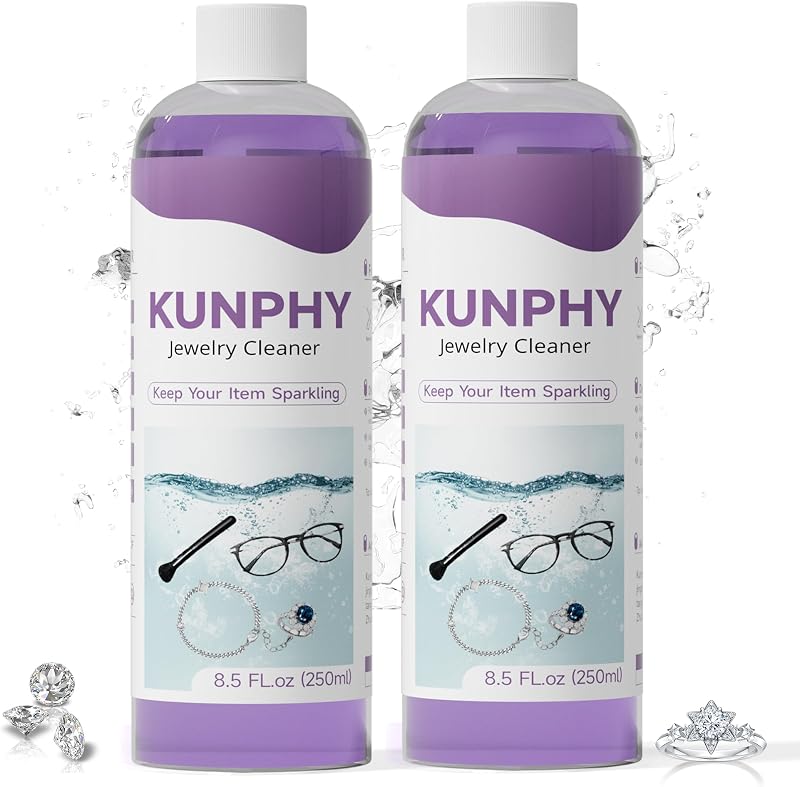 Upgraded KUNPHY Jewelry Cleaner, Professional Jewelry Cleaner Solution | 8.5 Oz * 2 Packs, Multi-Purpose for Silver, Gold, Diamonds, Eyeglasses and All Ultrasonic Cleaners