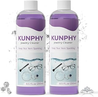 Upgraded KUNPHY Jewelry Cleaner, Professional Ultrasonic Jewelry Cleaner Solution for All Ultrasonic Cleaners, Multi-Purpose Ring Cleaner for Silver, Gold, Diamonds and Eyeglasses, 8.5 Oz * 2 Packs