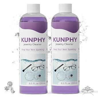 Upgraded KUNPHY Jewelry Cleaner, Professional Jewelry Cleaner Solution | 8.5 Oz * 2 Packs, Multi-Purpose for Silver, Gold, Diamonds, Eyeglasses and All Ultrasonic Cleaners