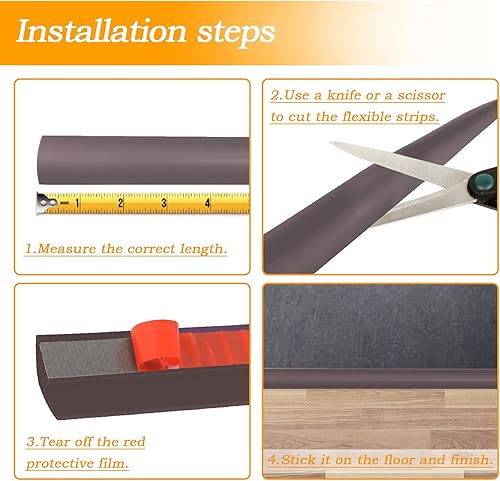 Miniatura 7 de Tira de transición de goma para piso, autoadhesiva de alfombra a azulejos, tira de transición de borde para transiciones de umbral con una altura