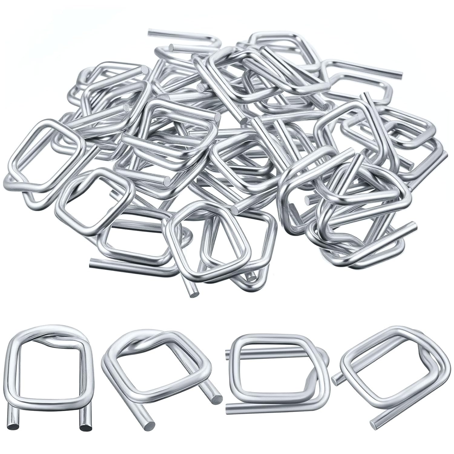200 Pack Galvanized Cord Strapping Buckles 3/4", Metal Wire Buckles with Galvanized Coating for Woven Cord Strapping, Reusable Strap Buckle