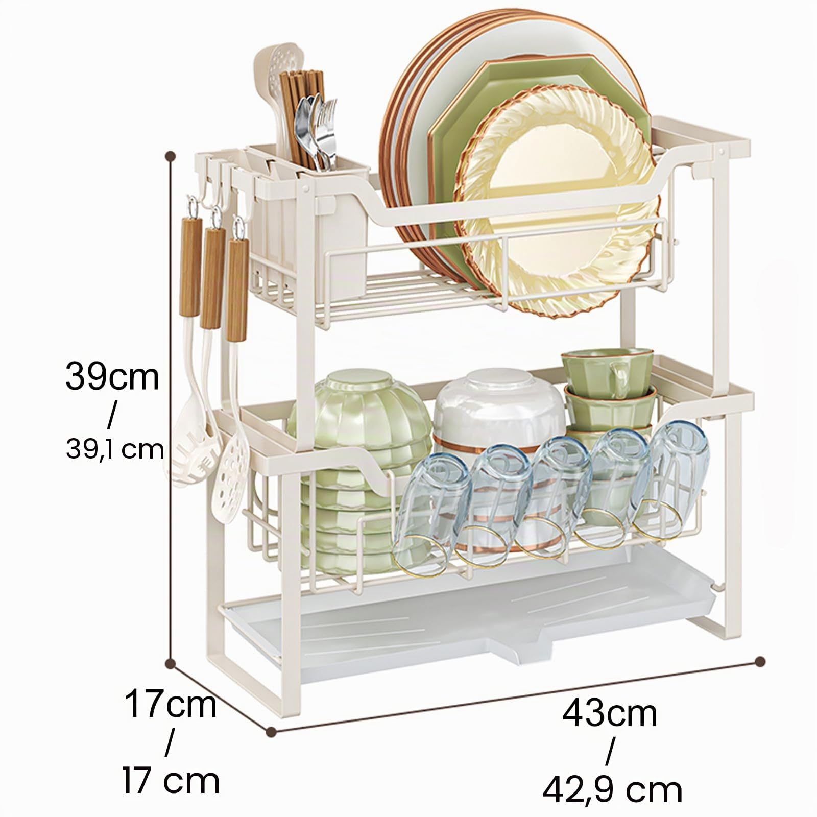 Escurreplatos 2 Niveles Vertical Fregadero Cocina Ahorro Espacio Blanco | Estrecho Escurre Platos Pequeño Vertical sobre Fregadero para Cocina, Ahorra Espacio para Fregadero y Encimera