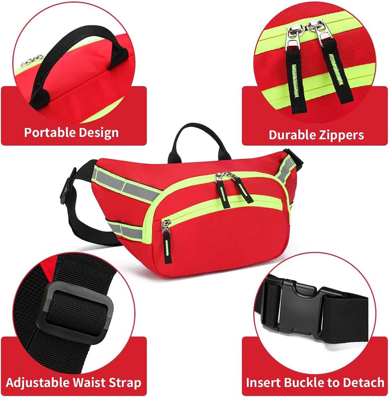 Botiquín de Primeros Auxilios, riñonera portátil de Primeros Auxilios con Correa de Cintura Ajustable y Bolsillos con Cremallera, Bolsa de Viaje de Cintura de Rescate de Emergencia
