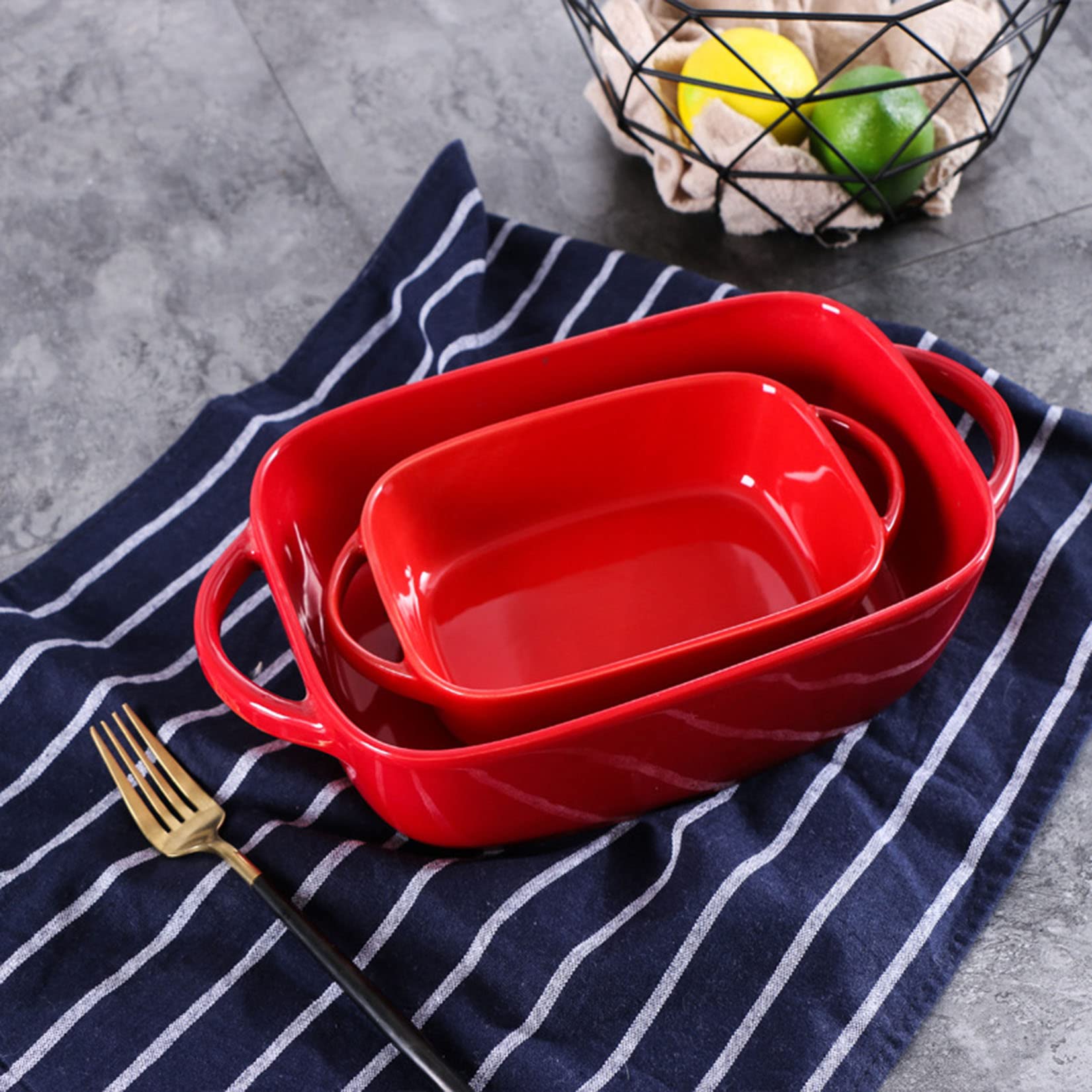 Lot de 2 moules à tarte rectangulaires en porcelaine, joli gâteau, assiette à tarte en porcelaine pour la cuisson, plat de cuisson à tarte en porcelaine pour Thanksgiving et le dîner de Noël, rouge