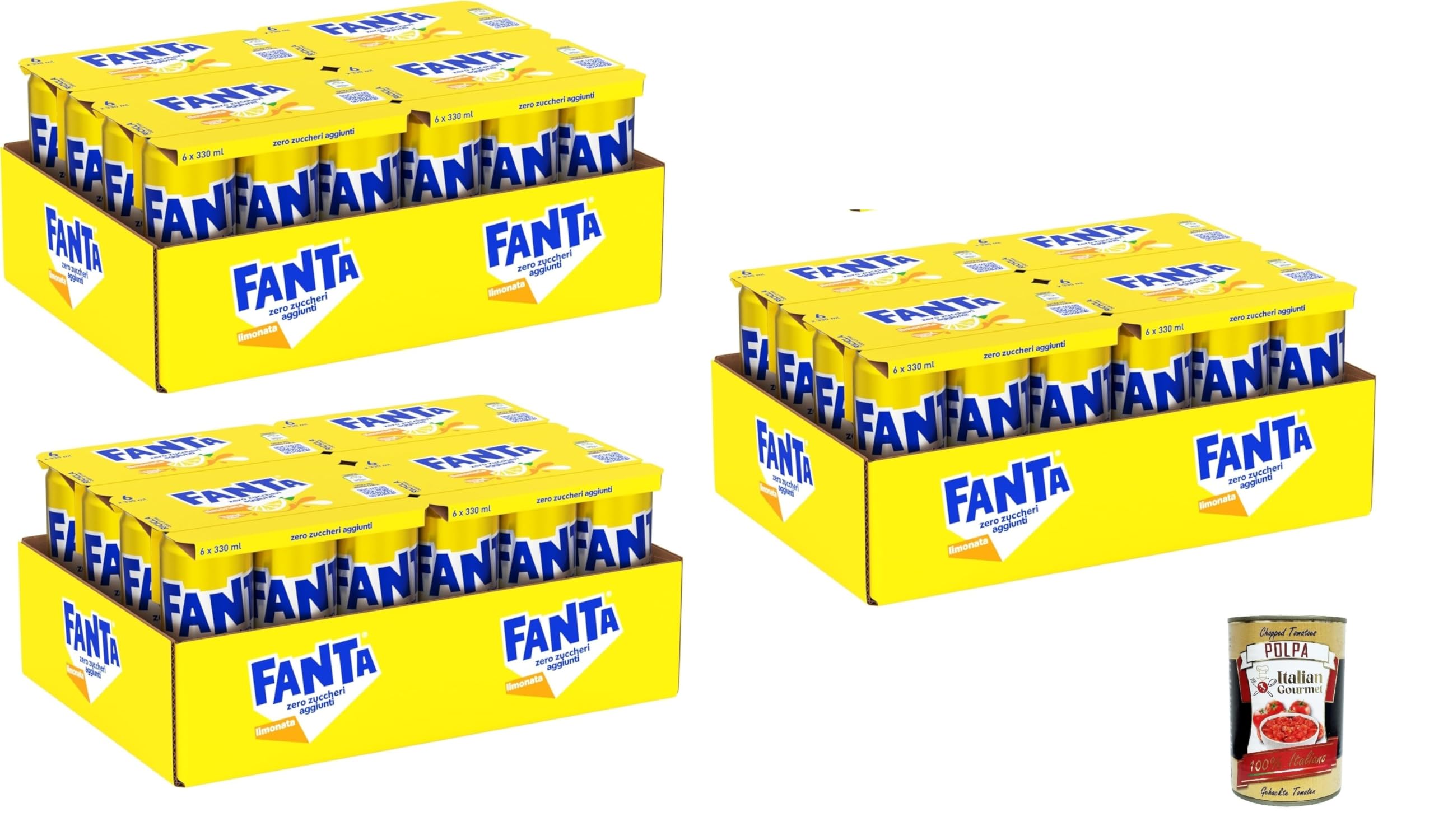 Italian Gourmet Fanta Zero Zuccheri bevanda Limone Syrakus Dose 72 x 330ml | Ohne Zuckerzusatz und Konservierungsstoffe, lattina riciclabile, gusto, Gesamtnettogewicht 23,76 L + Kostenlos Polpa 400g
