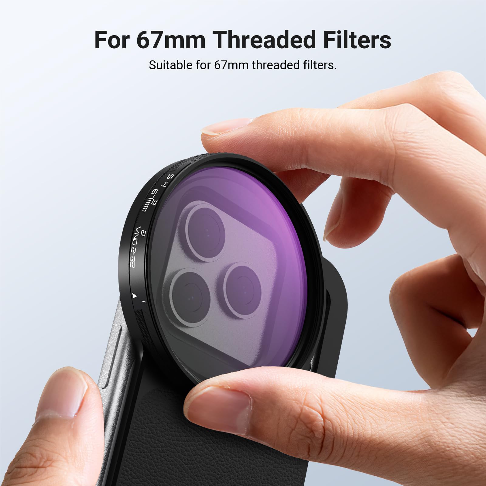 NEEWER 6,3" magnetyczny obiektyw do telefonu komórkowego adapter do mocowania tylnej płyty akcesoria z filtrem szarym o zmiennym rozmiarze 67 mm (ND 2-32) kompatybilny z MagSafe iPhone 12/13/14/15/16