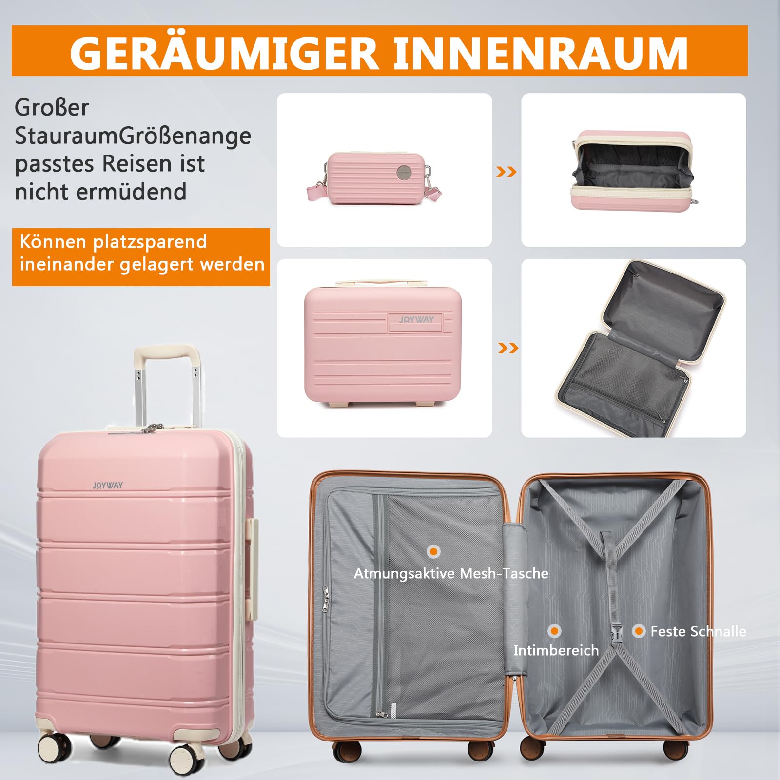 Joyway Set de Valises, 3 Pcs Ensemble de Valise Trolley Voyage, Ultra-légères Bagages de Cabine 20", avec Roues Multi-angles Spinner et Serrure TSA, Inclus 1 Trousse de Toilette et 1 Sac Bandoulière