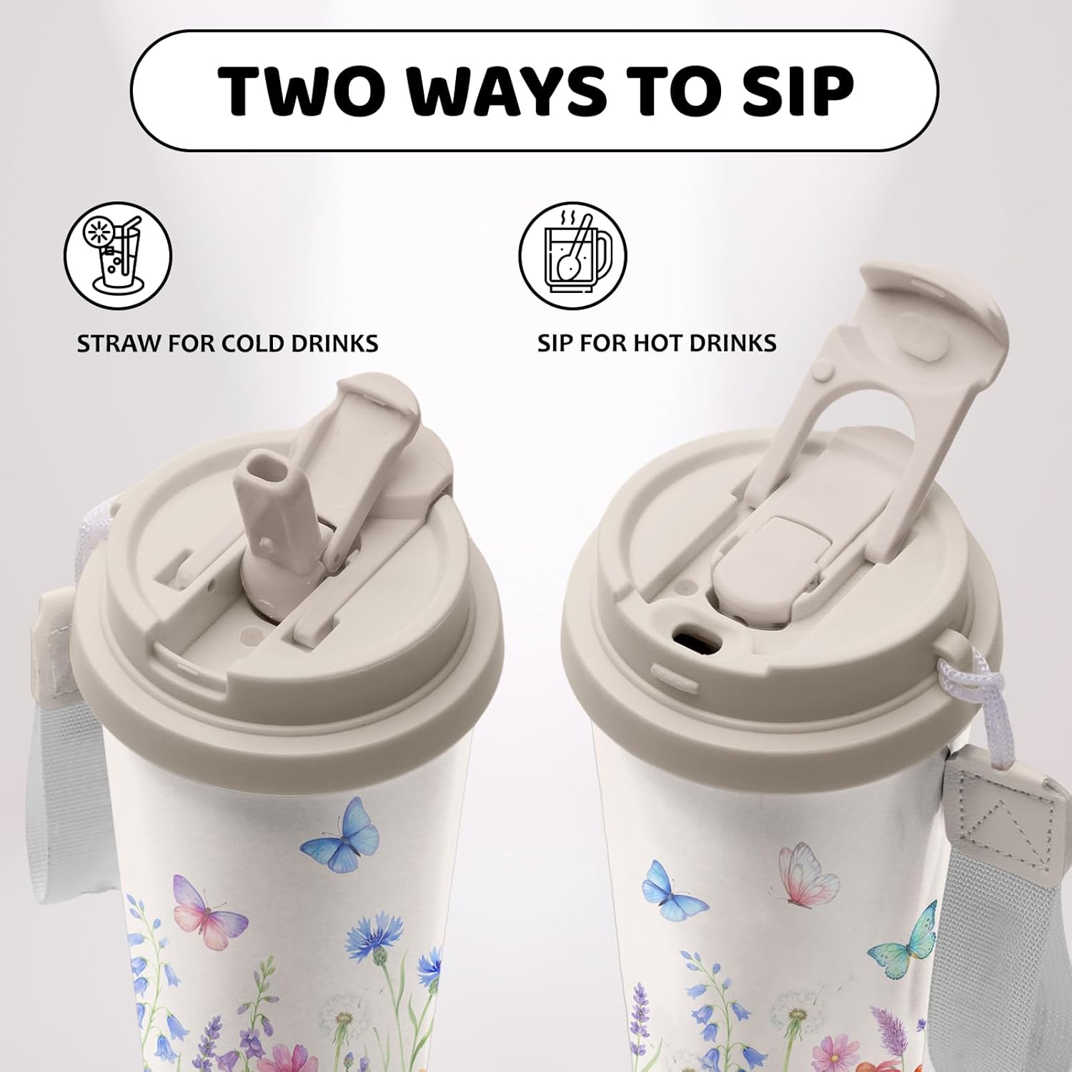 Floral Tumbler Stainless Steel 2-in-1 Lid Coffee Tumbler 18 oz Flowers Butterfly Insulated Travel Coffee Mug Aesthetic Floral Water Bottle for Women Girls Birthday Christmas - Image 4