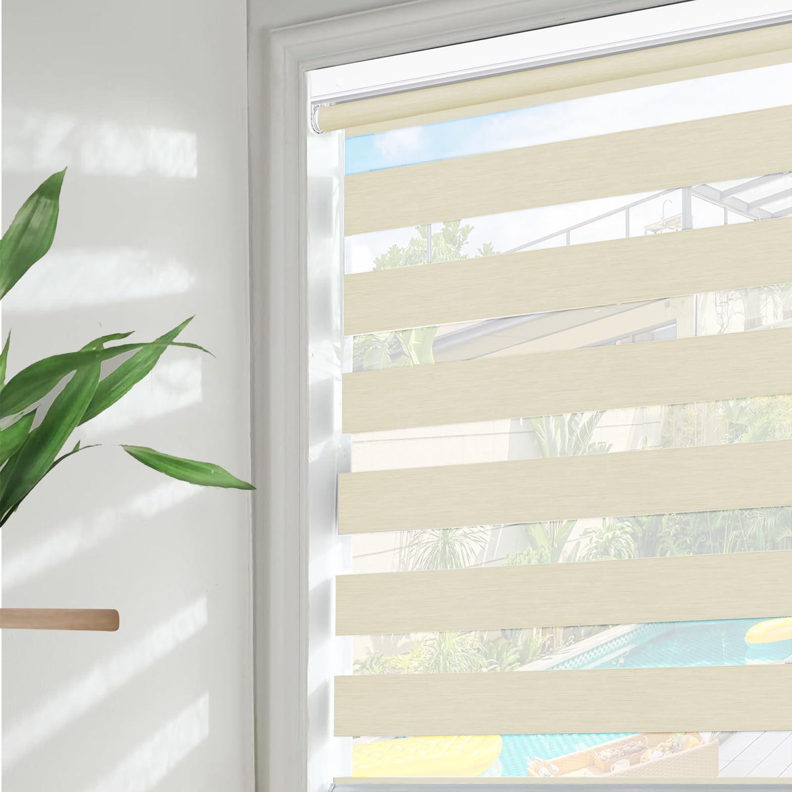 Luxevoir Panoramix No Drill Roller Shades for Window, 100% Blackout Cordless Roller Blinds for Home Privacy Custom Window Shade Easy to Install Roll Up Blinds(Cream Yellow, 150cm W x 120cm H)