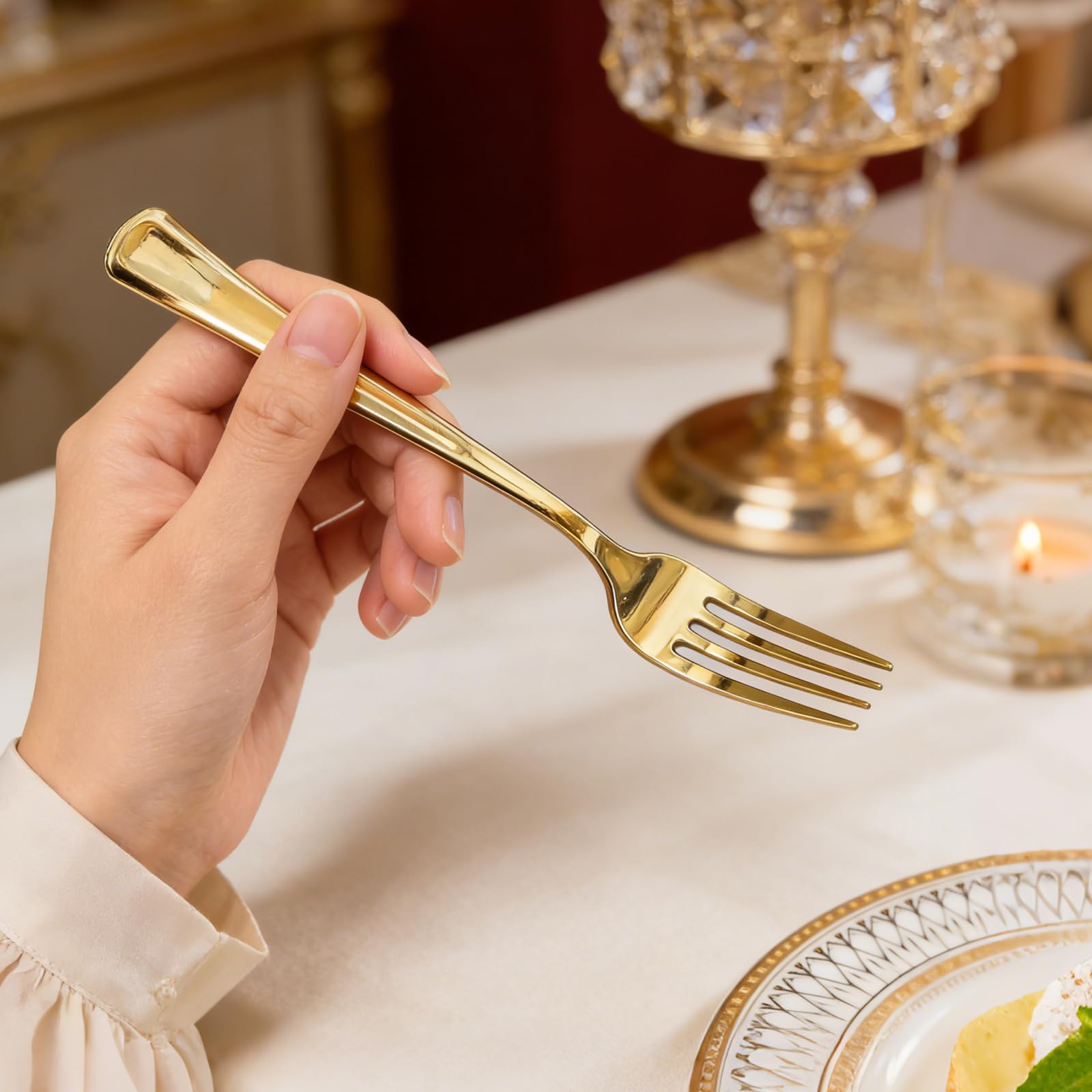 180 Count Gold Plastic Forks Heavy Duty, Disposable Plastic Silverware — Amazon image 5
