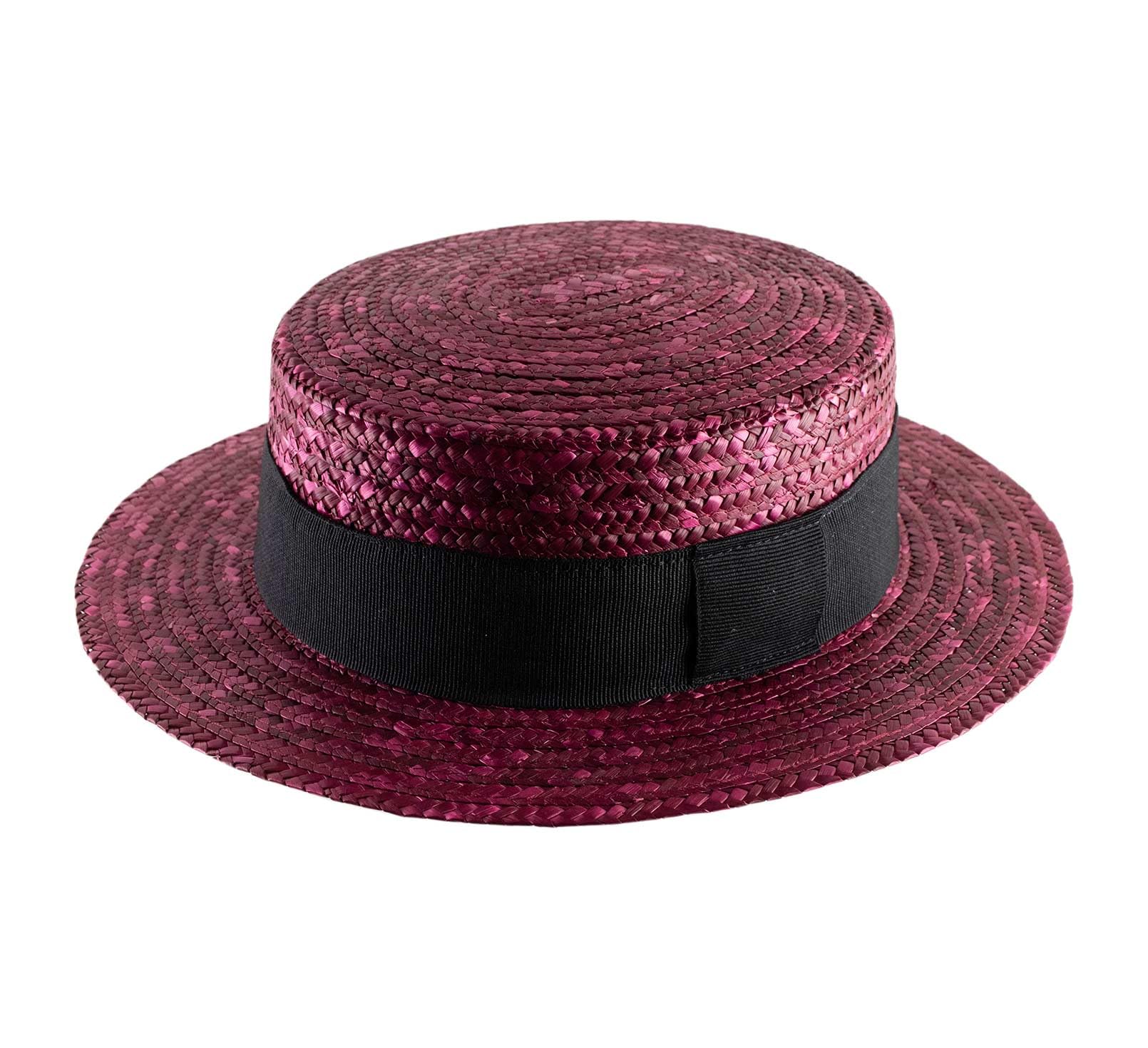 Classic Italy Unisex Bordeaux - Boater Hat Straw Boater - Size 59 Cm