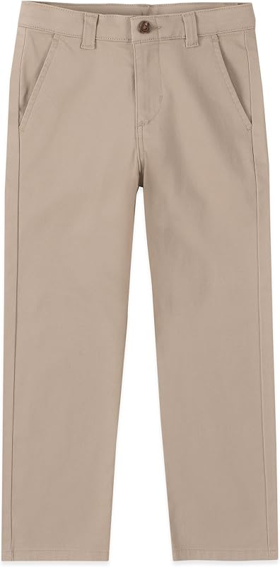 Izod Pantalones de sarga para uniforme escolar para niños, parte delantera plana y cintura cómoda con 5 bolsillos
