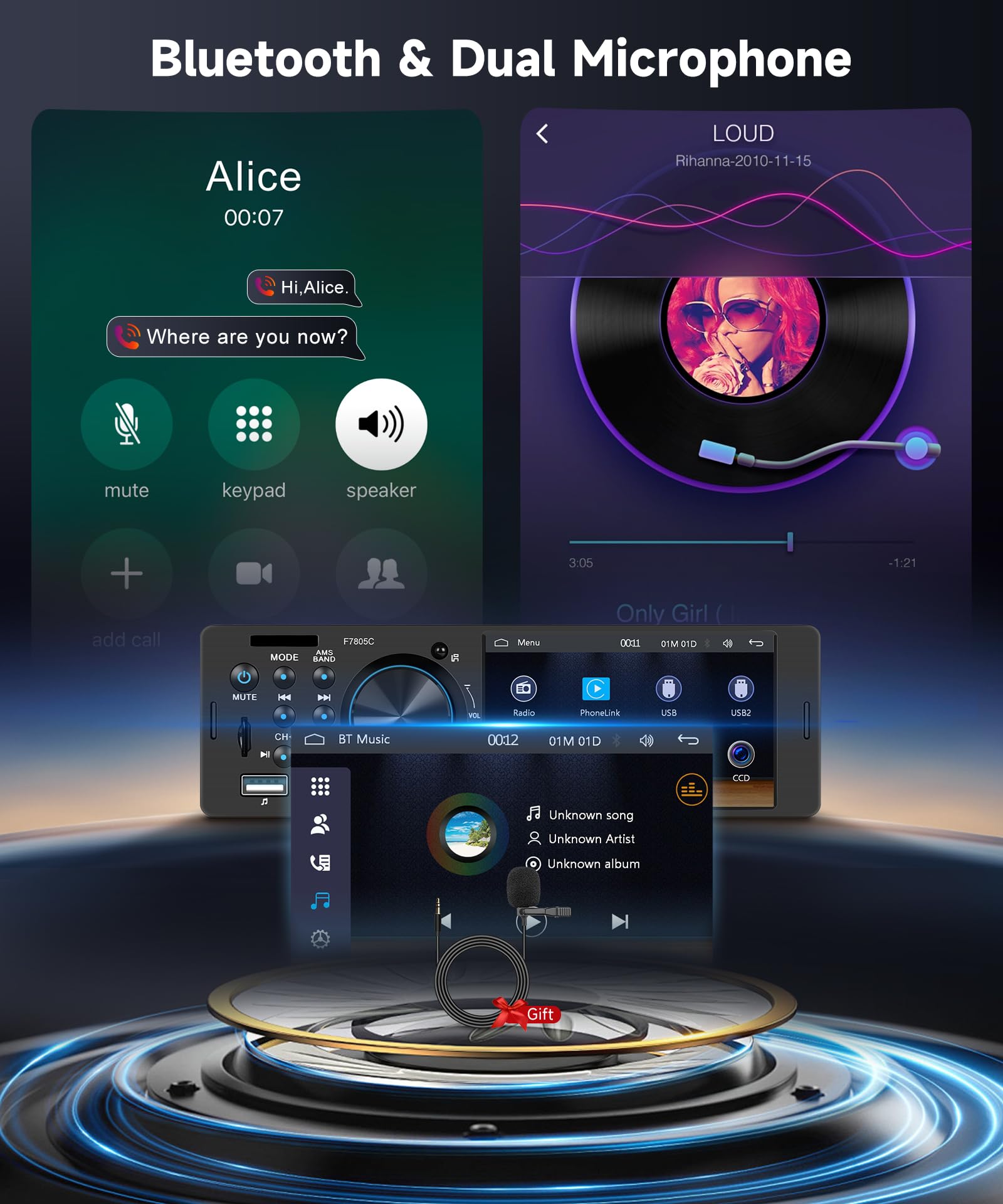 Hodozzy 1 Din Autoradio mit 4 Zoll Bildschirm mit Carplay Android Auto,Unterstützt Bluetooth 5.2, FM-Radio, Schnellladung, USB/TF/AUX Mirror link EQ SWC, Rückfahrkamera
