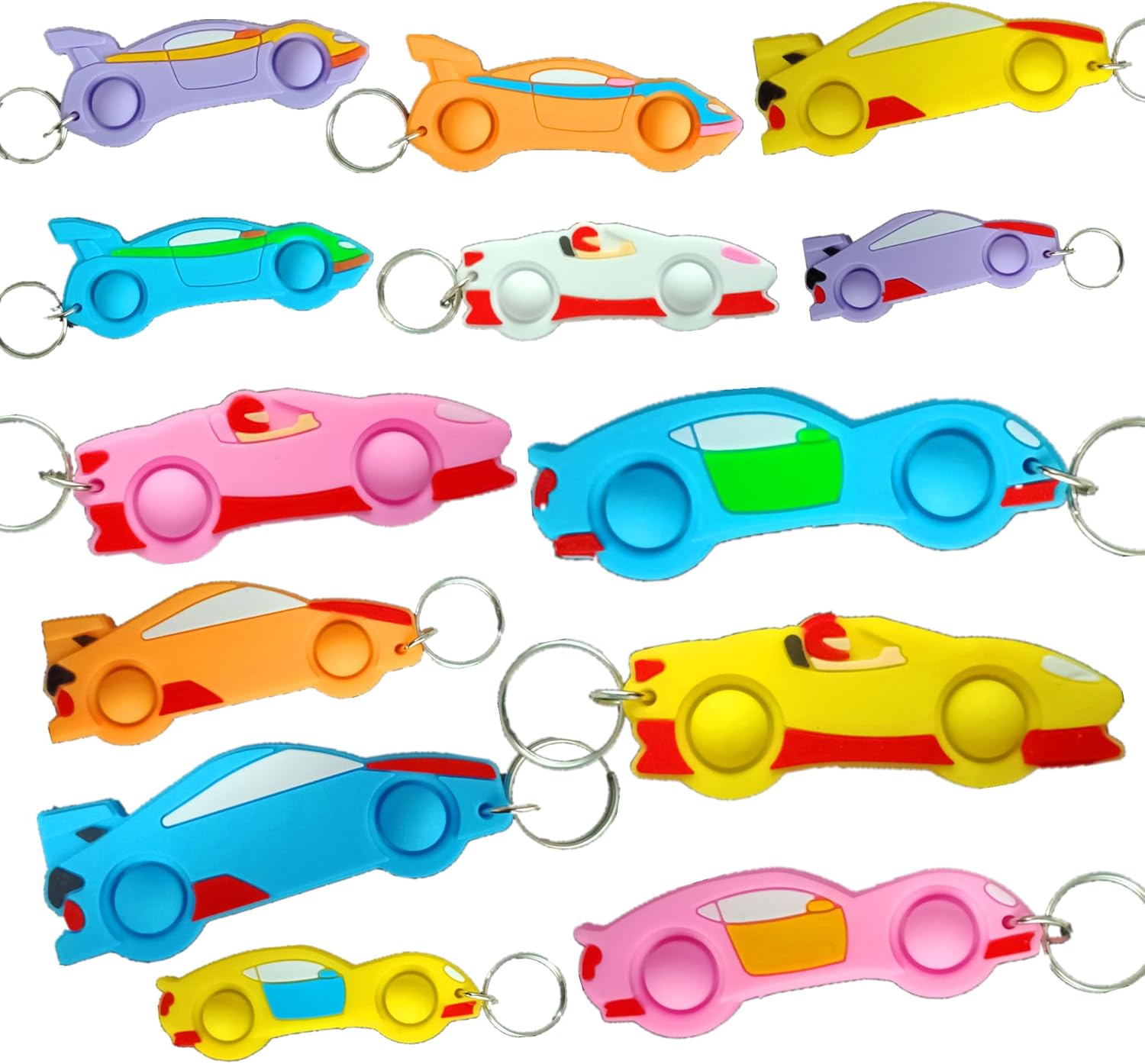20 Packs Bulk Race cars Cartoon Bubble mini pop Fidget Key Chain,School classroom Student Prizes Gifts,Birthday Party Favors