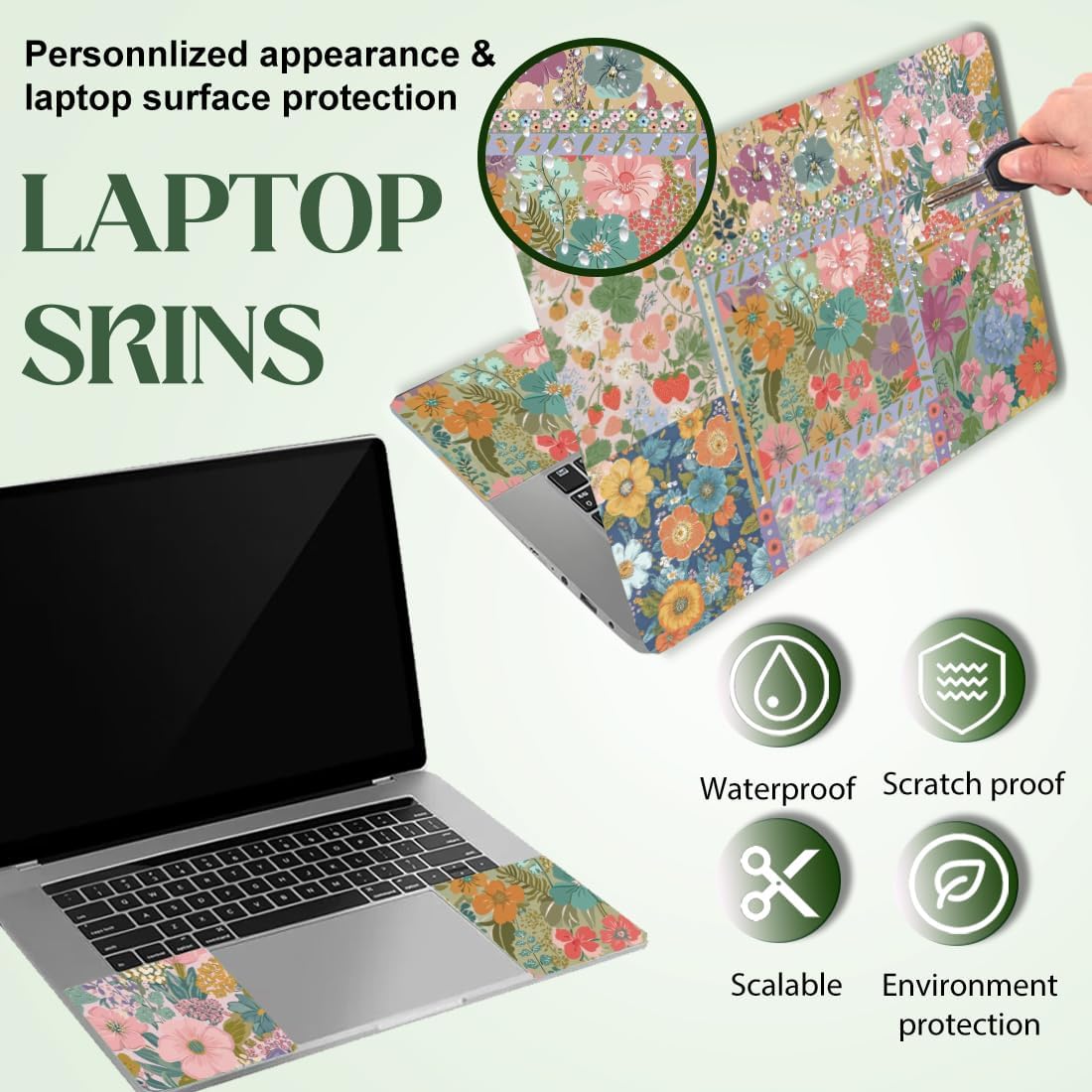 SUPERDANT 3pcs Vintage Collage Flowers Laptop Sticker Cover 38x27cm Main Sheet PVC Waterproof Matte Decal for 13 15 Notebook Computer Surface Colorful image 3