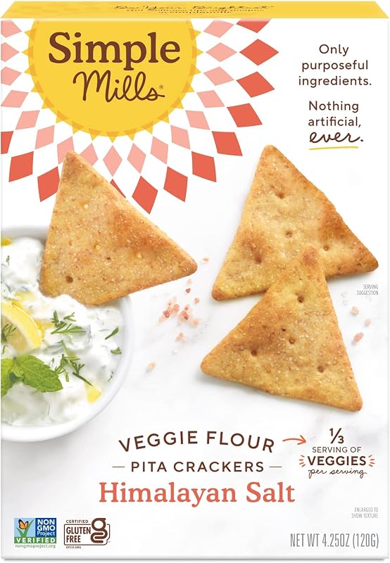 Simple Mills Veggie Pita Crackers, Himalayan Salt - Gluten Free, Vegan, Healthy Snacks, Paleo Friendly, 4.25 Ounce (Pack of 1)
