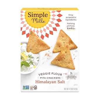 Simple Mills Veggie Pita Crackers, Himalayan Salt - Gluten Free, Vegan, Healthy Snacks, Paleo Friendly, 4.25 Ounce Pack of 1
