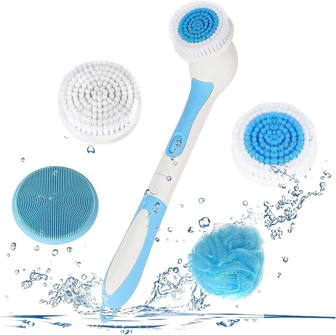 ARTSZY Set di spazzole da bagno elettriche, spazzola for il corpo in silicone impermeabile con 4 testine rotanti, spazzola for doccia for scrubber for il viso esfoliante SPA, spazzola for la schiena m