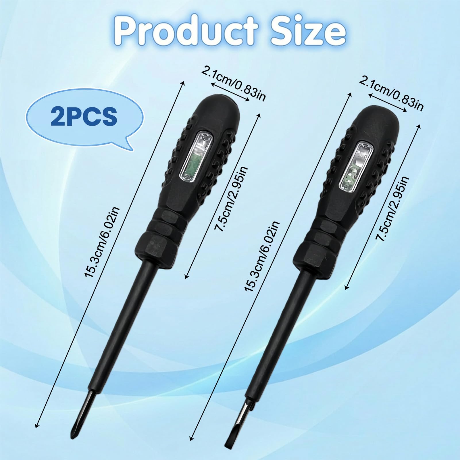 2 Piezas Probador de Voltaje con Destornillador,Herramienta de Prueba Eléctrica,Bolígrafo Probador de Voltaje Sin Contacto,con Rango CA 12V-220V, /Cero,Destornillador Estrella y Plano
