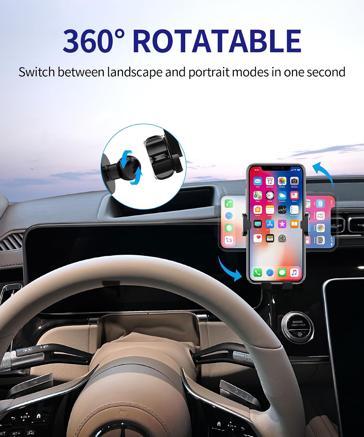 Car Phone Holder for Mercedes Benz S-Class S500 S580 S680 4Matic 2021-2025, 12.3" Screen Fixed Clip, Auto Accessories Navigation Bracket, Interior Decoration Mobile Phone Mount, 360° Rotation