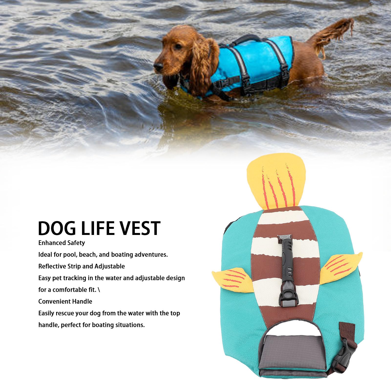 Dog Life Jacket, Pet Life Safety Vest, Reflective Adjustable Dog Life Vest for Swimming Boating, Strong Buoyancy and Sturdy Rescue Handle for Swimming, Boating (M)