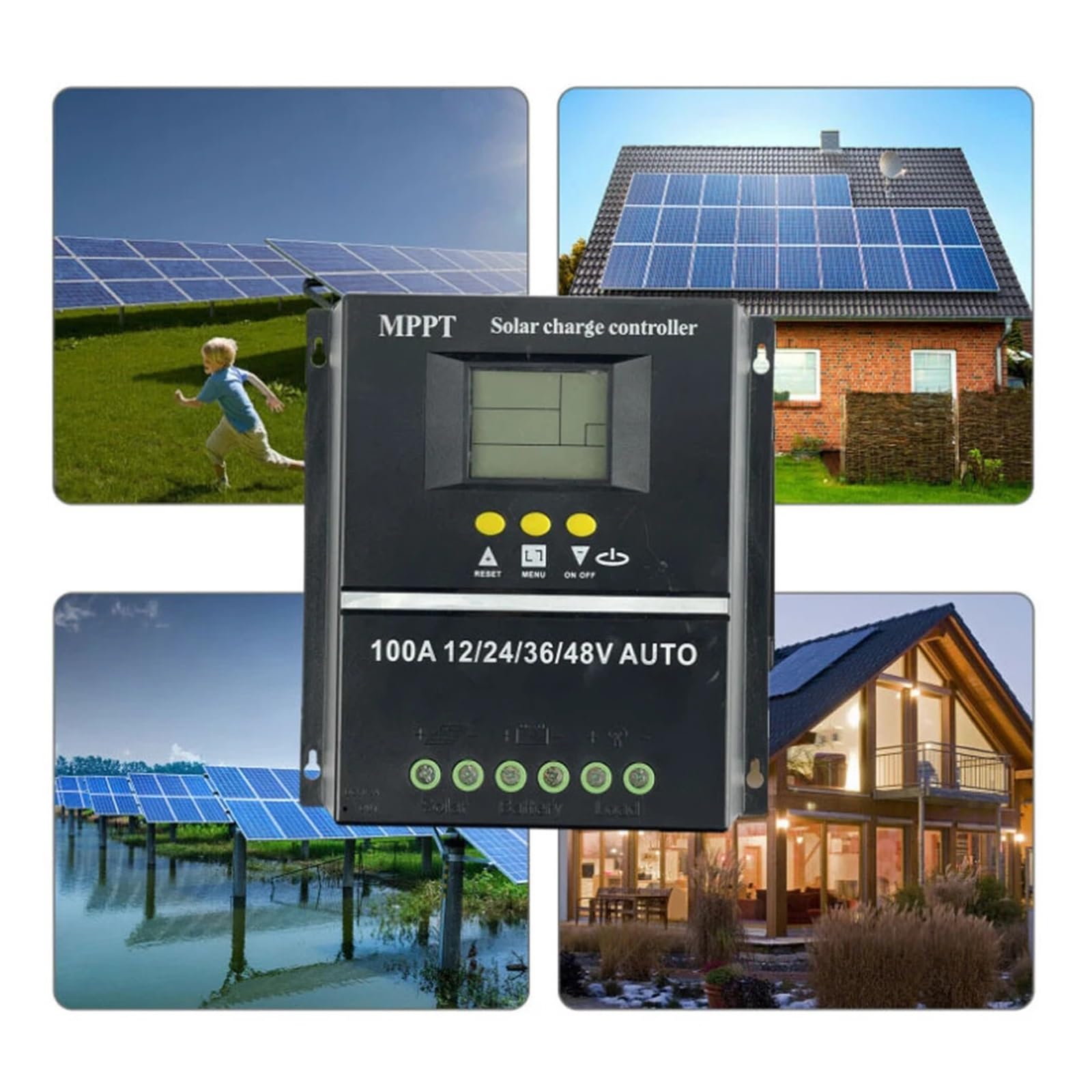 Regolatore di Carica Pannello Solare, Regolatore di Carica Solare 100A/80A/60A MPPT/PWM 12V/24V/36V/48V Strumenti di Controllo Automatico Caricabatteria Solare fotovoltaico(100A)