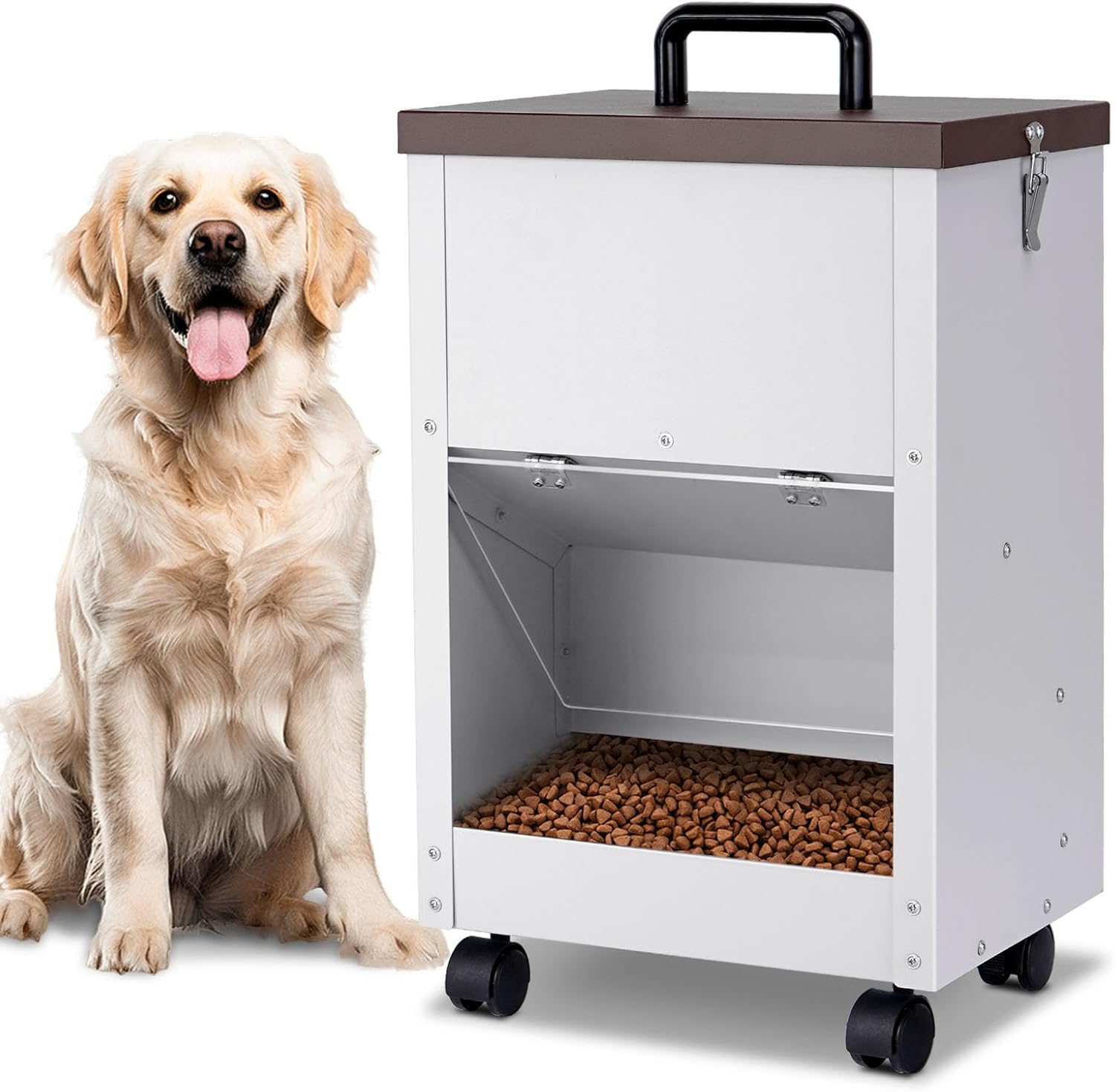 Alimentador automático para perros de raza grande, capacidad de 28 libras, dispensador de comida para perros con puerta transparente, alimentador de mascotas gravedad montado en la pared