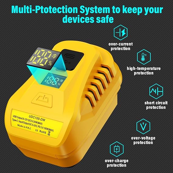 PD100W USB Battery Adapter for Dewalt 20V/60V, with USB Port &Type-C Port for Electronic Device(Tool Only)