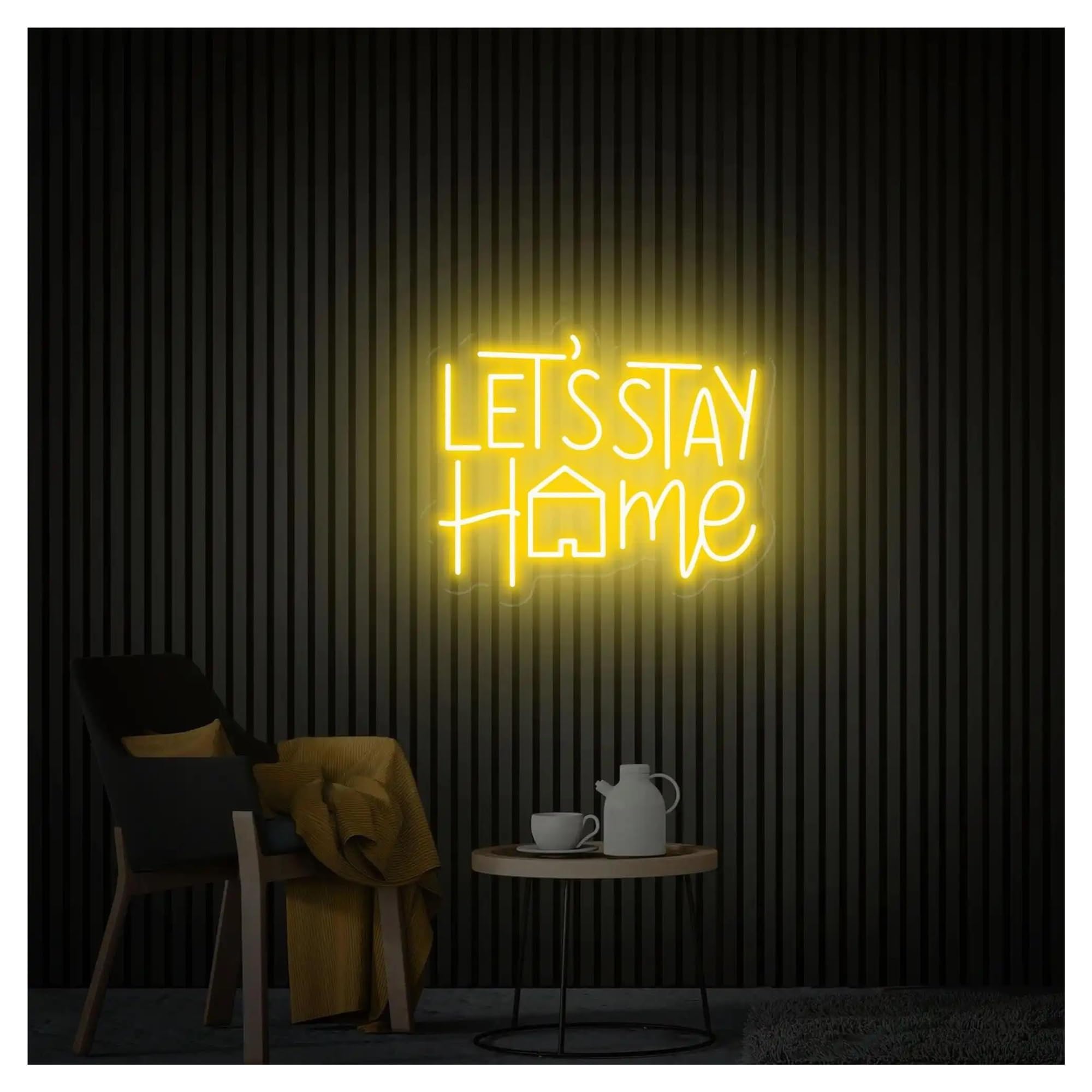 Shouxi D Sign Lamp Let's Stay Home Neon Sign For Bedroom Game Room Living Room Art Aesthetic Wall Hanging 25.5Cmx38.1cm(D)