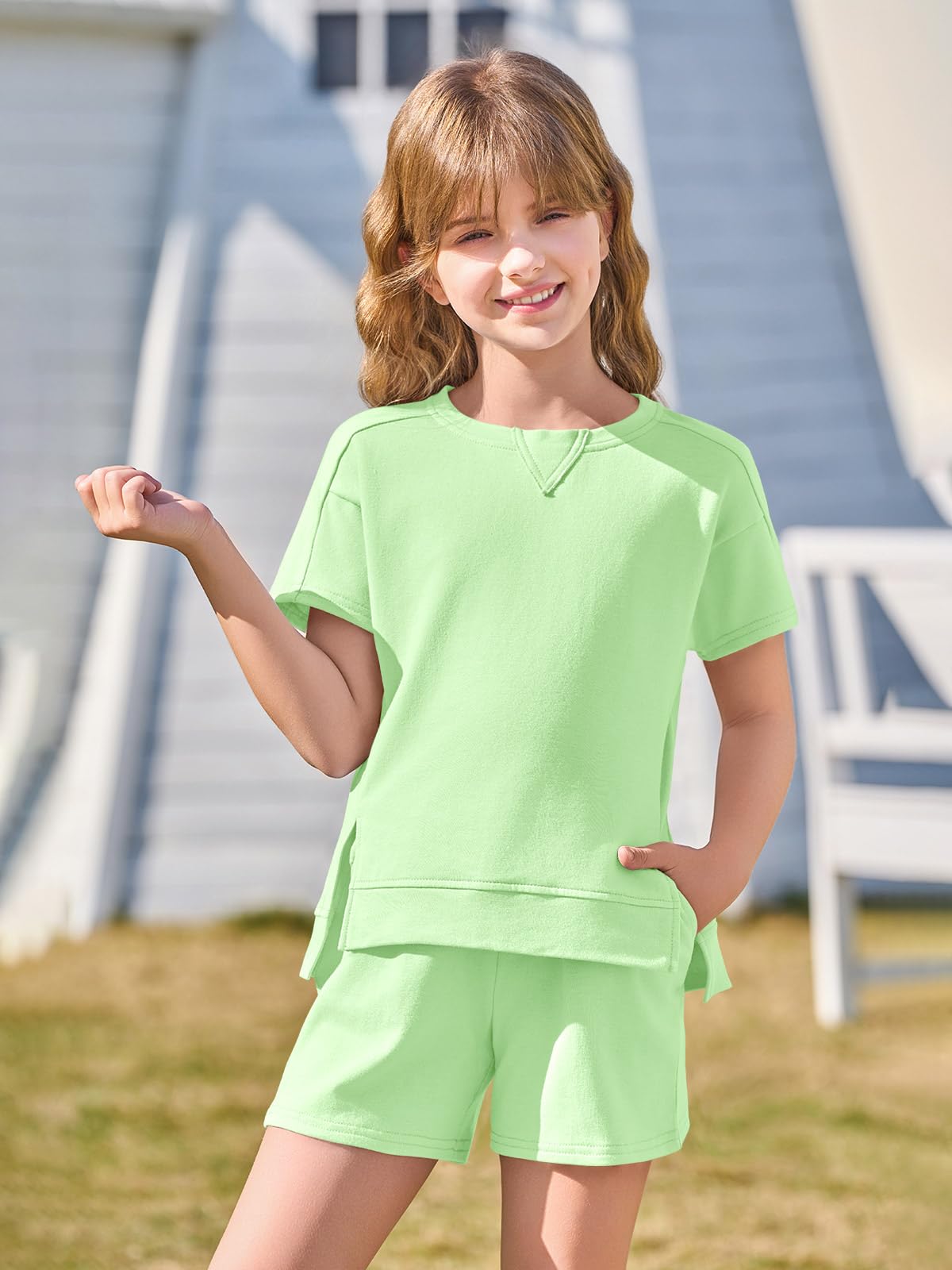 Haloumoning Tenues d'été 2 pièces pour filles avec t-shirts à manches courtes et short à taille élastique