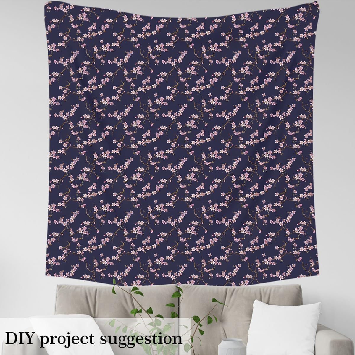 Erosebridal Cherry Blossoms Decorative Fabric for Girls Women,Japanese Style Fabric by The Yard for Quilting Sewing,Pink Flowers Floral Quilting Fabric for DIY Upholstery,Dark Purple 3 Yards