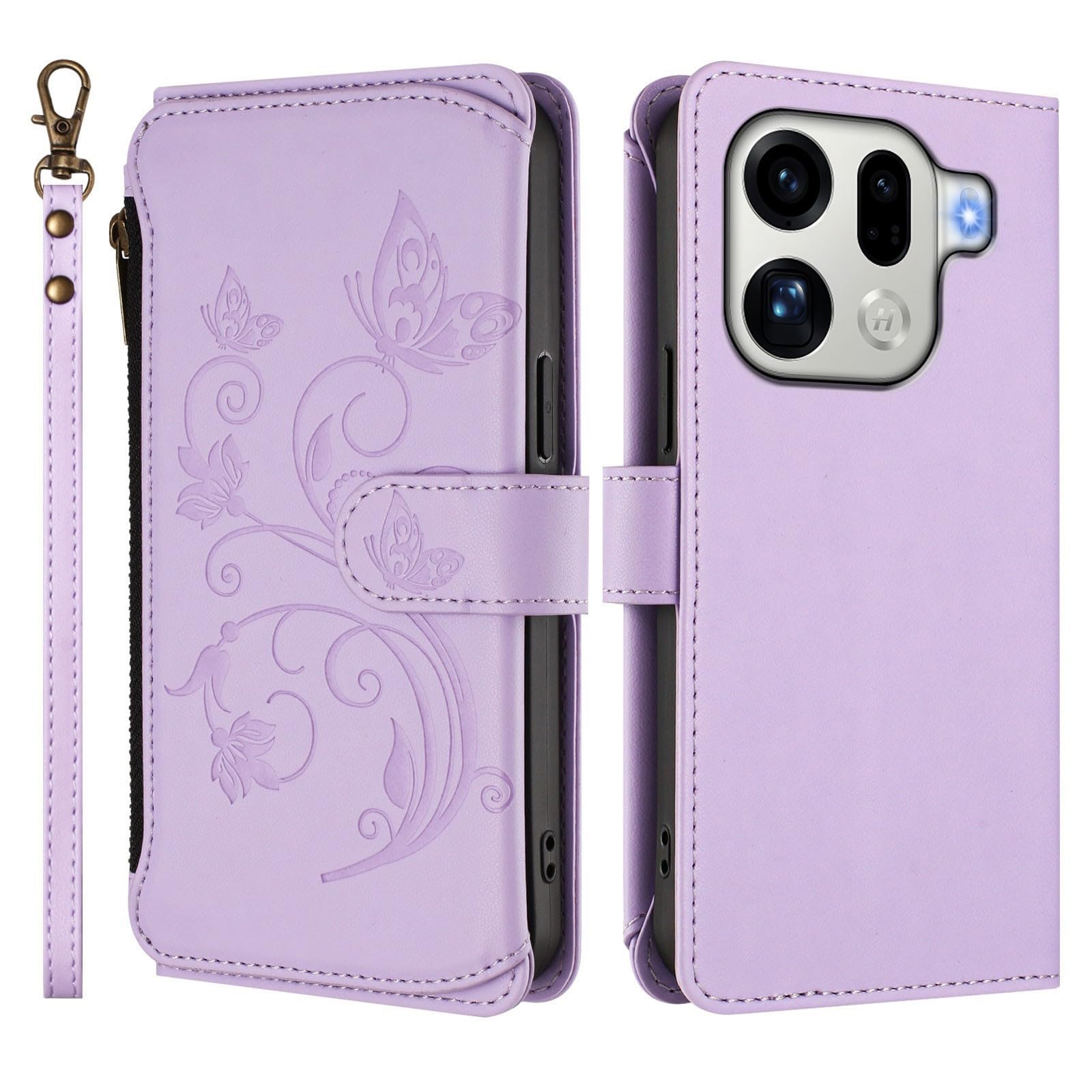 Étui en cuir Oppo Find X9 Pro premium violet au motif élégant