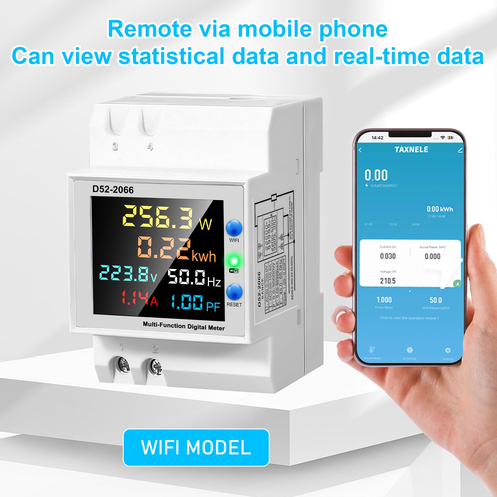 Jednofazowy licznik energii elektrycznej WiFi, 6 w 1 wielofunkcyjny miernik licznika prądu przemiennego 40-300 V 100 A amperomierz elektryczny woltomierz DIN z wyświetlaczem LCD