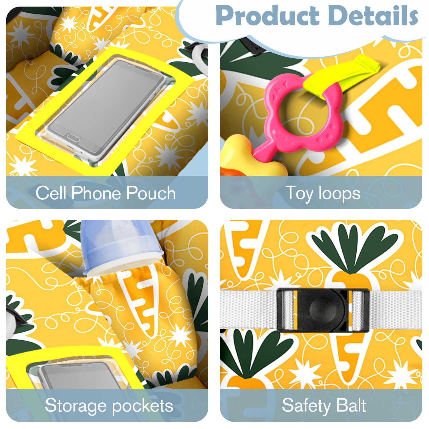 Shopping Cart Cover for Baby Girl Boy 2-in-1 High Chair Water Resistant High Chair Cover Yellow Carrots Gender Neutral Cart Cover for Babies Padded Grocery Cart Cover for Baby